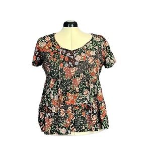 Torrid Babydoll Floral Slub Tie-Front Top